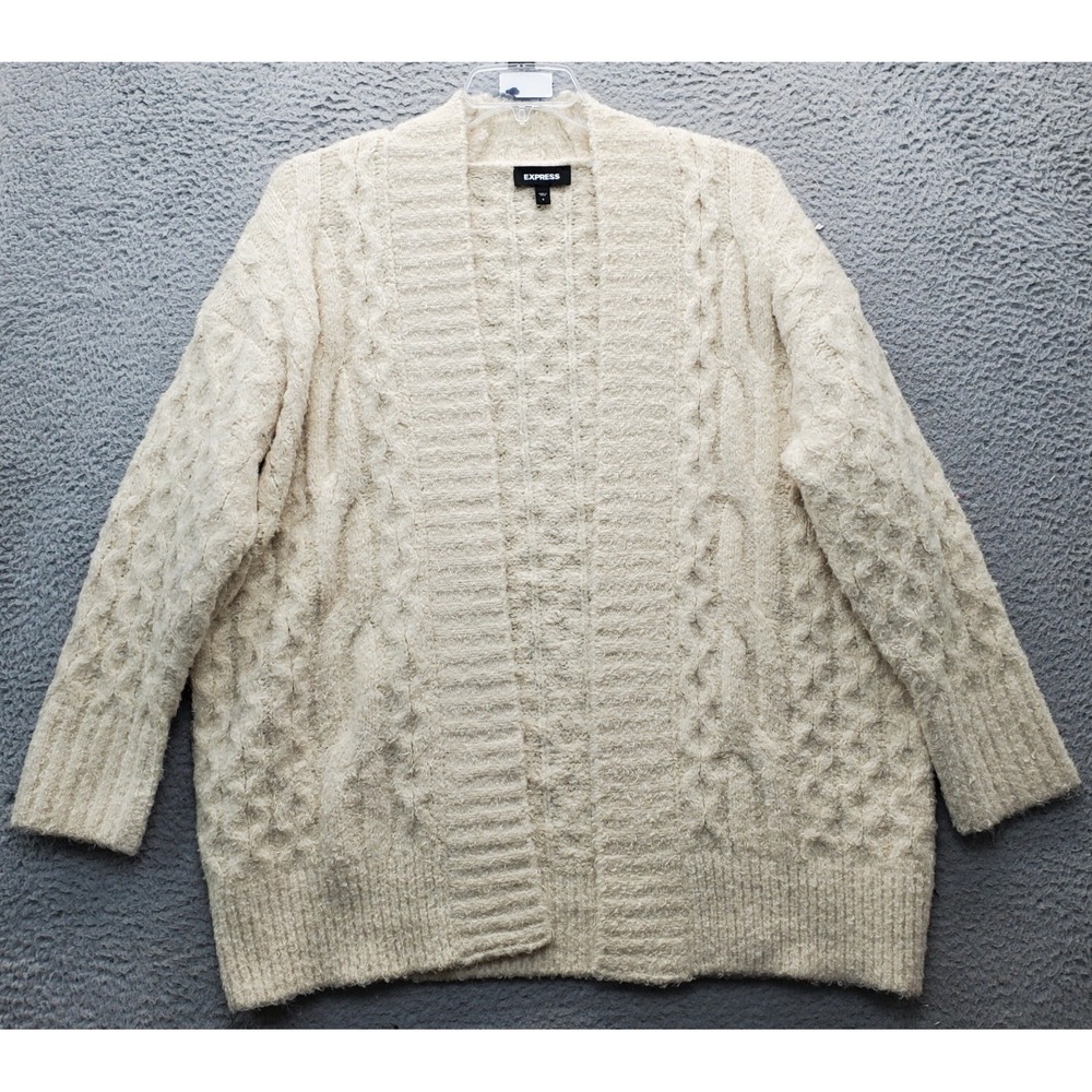 Express Cream Cable Knit Cardigan Oversized